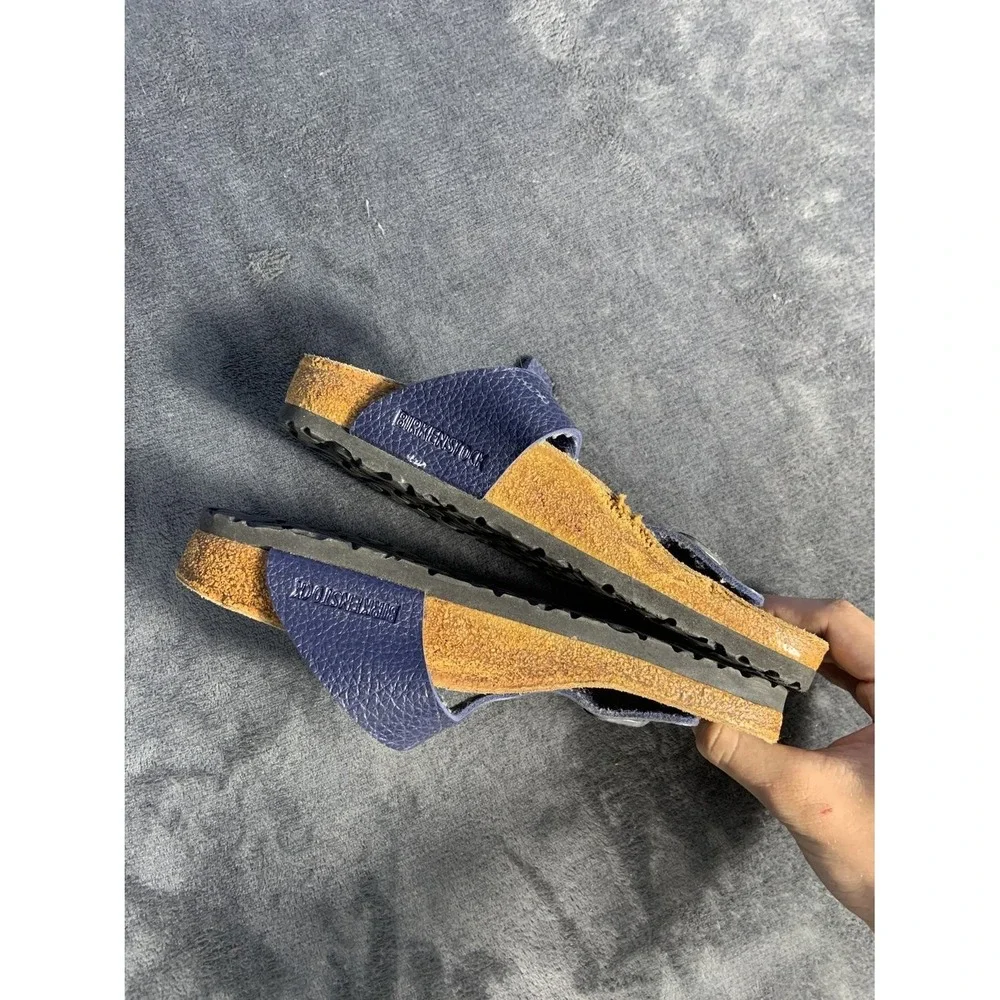 Birkenstock Gizeh Navy Blue Pebbled Leather Thong Sandals Women's 37 EU US 6-6.5